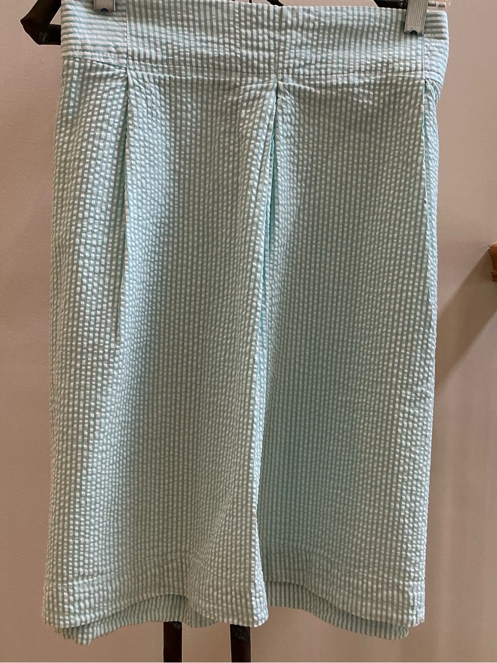 Lands' End Mint & White Striped Seersucker Skirt